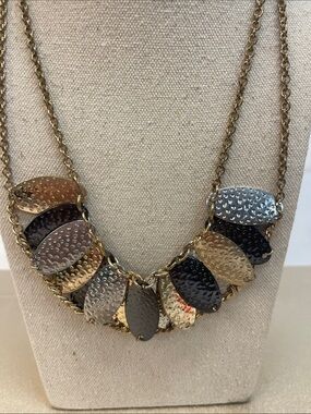 Hammered Multi-Tone Leaf Statement Necklace - Unbranded